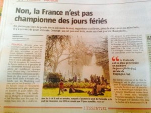 Article Voix du Nord : La France n'est pas championne des jours fériés.