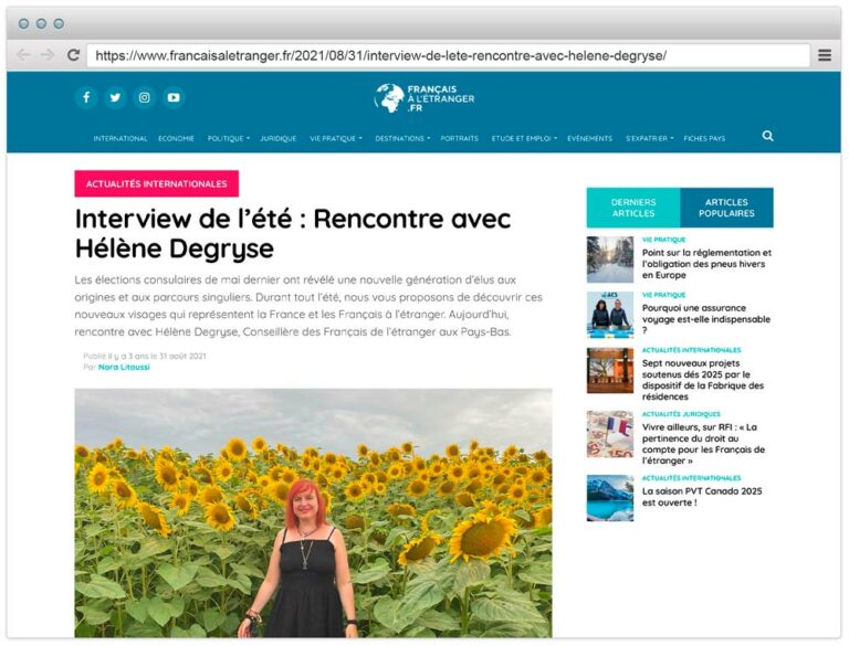 Interview de l'été : Rencontre avec Hélène Degryse - Journal des Français à l’étranger