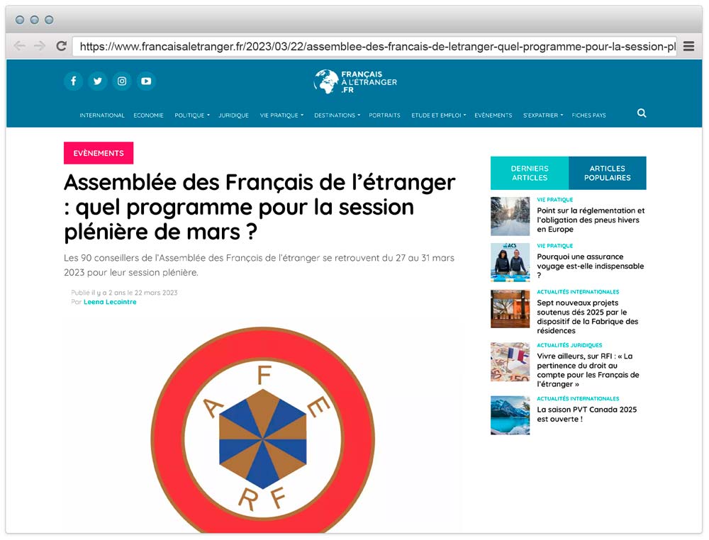 Assemblée des Français de l’étranger : quel programme pour la session plénière de mars ? - Journal des Français à l’étranger