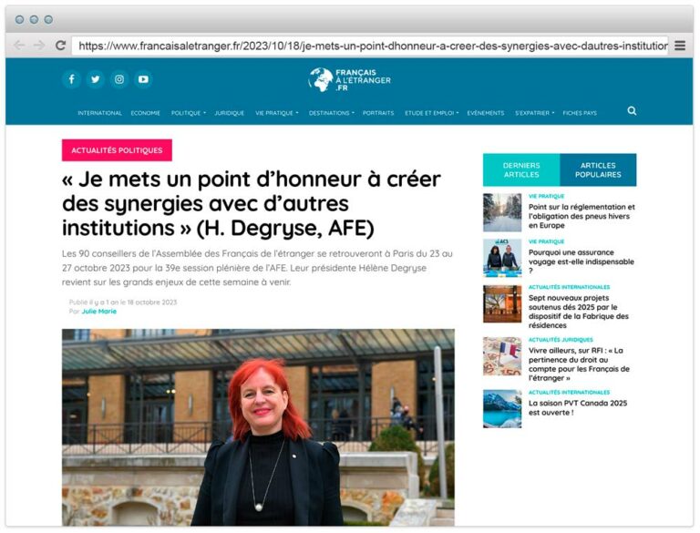 « Je mets un point d’honneur à créer des synergies avec d’autres institutions » (H. Degryse, AFE) - Journal des Français à l’étranger